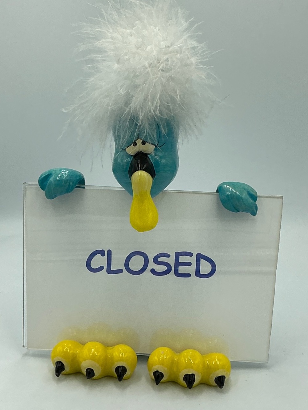 Vintage Novelty J&D Designs Blue Bird Figurine Acrylic Sign Holder 6"